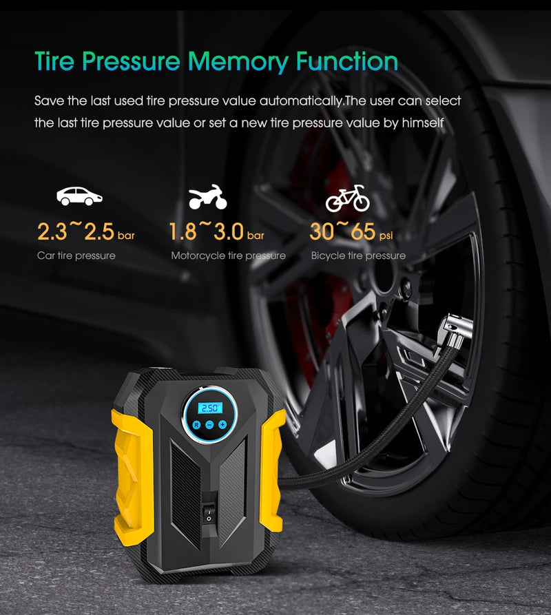 CARSUN Portable Automobile Air Compressor Digital Tire Inflation Pump LED Lamp Tire Compression Pump Compressor For Car Motorcy