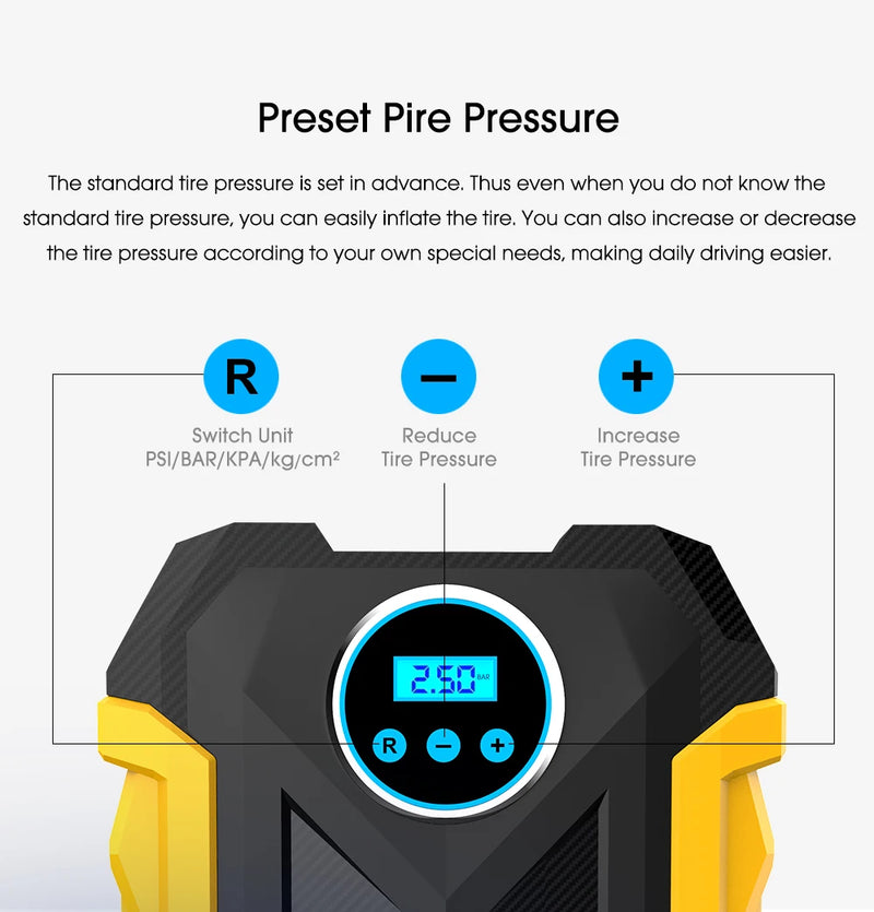 CARSUN Portable Automobile Air Compressor Digital Tire Inflation Pump LED Lamp Tire Compression Pump Compressor For Car Motorcy