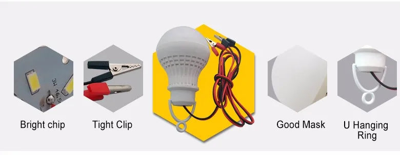 Lâmpadas LED DC portáteis para tenda e camping, Lâmpadas SMD5730, ao ar livre, pesca noturna, luz de suspensão, iluminação da bateria, 5W, 7W, 9W, 12W, 12W