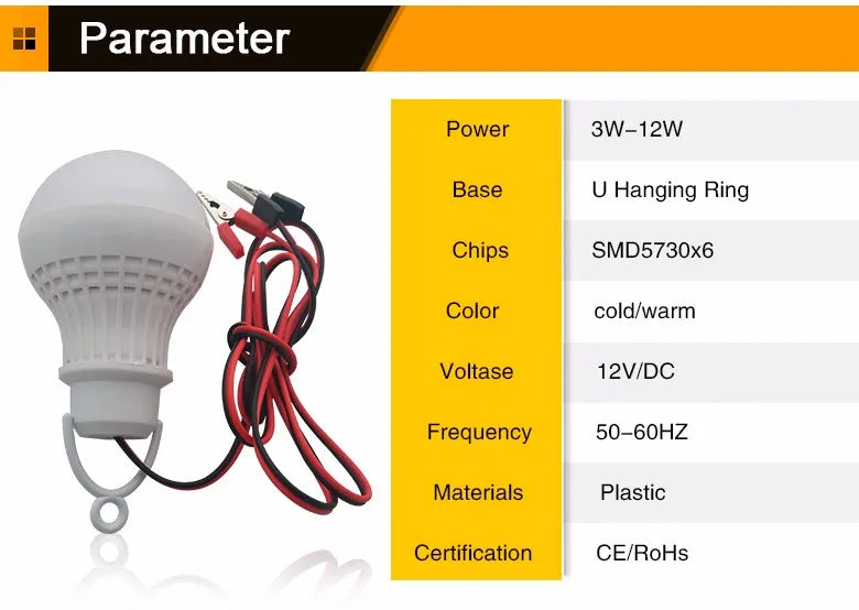 Lâmpadas LED DC portáteis para tenda e camping, Lâmpadas SMD5730, ao ar livre, pesca noturna, luz de suspensão, iluminação da bateria, 5W, 7W, 9W, 12W, 12W