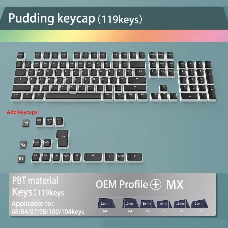 teclado mecânico, OEM PBT Key Cap, Retroiluminado para perfil MX, Keycaps para GMK87, GMK81, GMK67, K617, M87, 119 teclas