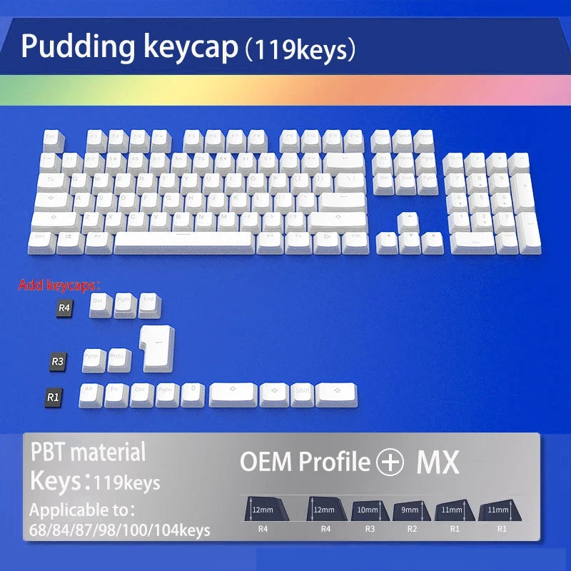 teclado mecânico, OEM PBT Key Cap, Retroiluminado para perfil MX, Keycaps para GMK87, GMK81, GMK67, K617, M87, 119 teclas