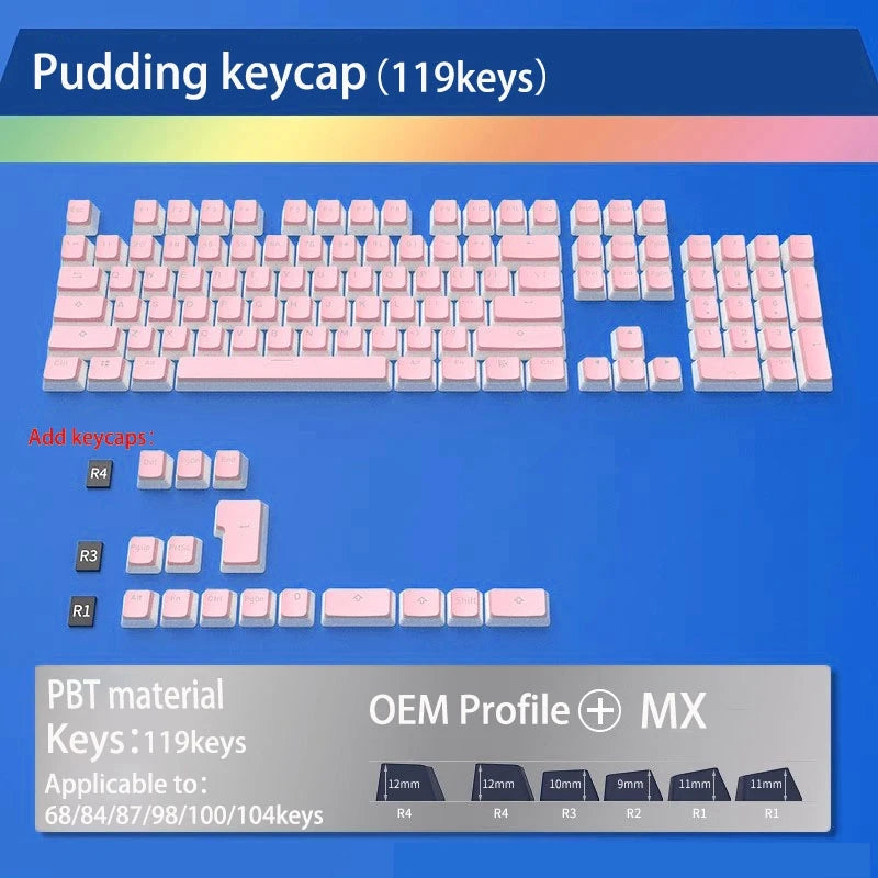 teclado mecânico, OEM PBT Key Cap, Retroiluminado para perfil MX, Keycaps para GMK87, GMK81, GMK67, K617, M87, 119 teclas