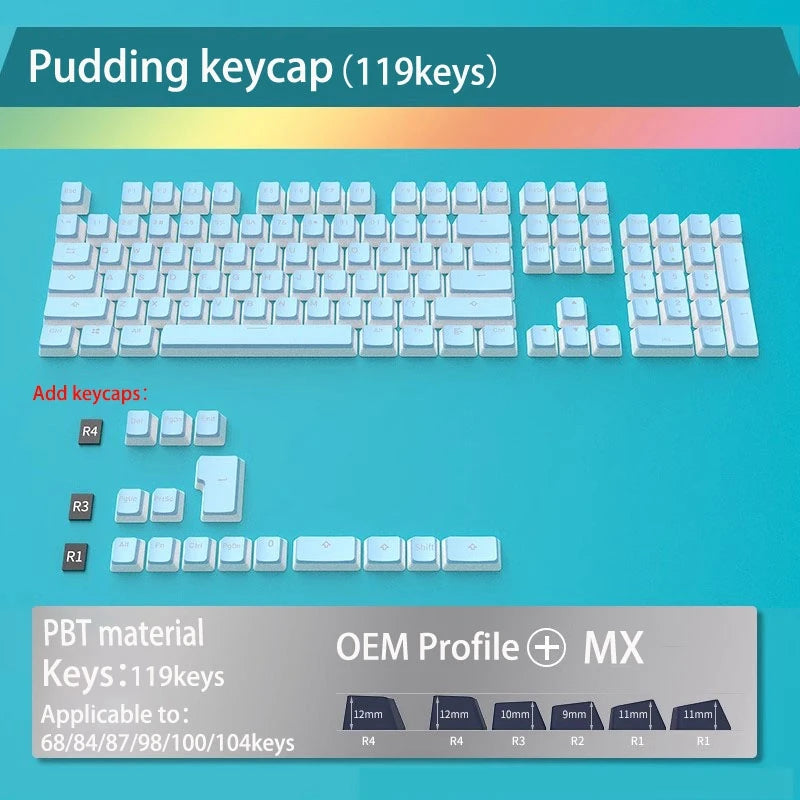 teclado mecânico, OEM PBT Key Cap, Retroiluminado para perfil MX, Keycaps para GMK87, GMK81, GMK67, K617, M87, 119 teclas